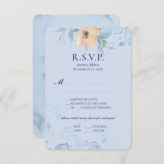 ダスティブルーウォーターカラーピーチワイルドバラ 出欠カード (正面/裏面)