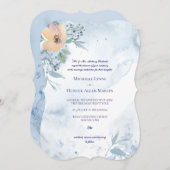 ダスティブルーウォーターカラーピーチワイルドバラ 招待状 (正面/裏面)