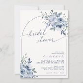 ダスティブルーウォーターカラーフォトフローラブライダルシャワー 招待状 (正面)
