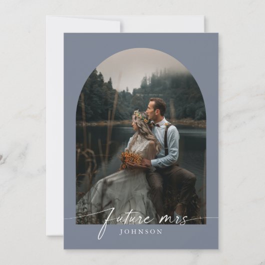 ダスティブルーウォーターカラーフォトフローラブライダルシャワー 招待状 (裏面)