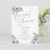 ダスティブルーウォーターカラーフローラエレガントブライダルシャワー 招待状 (スタンド正面)