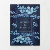 ダスティブルーウォーターカラーフローラフォトネイビ結婚ーズ 三つ折り招待状 (カバー)