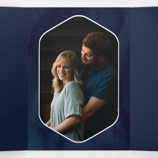 ダスティブルーウォーターカラーフローラフォトネイビ結婚ーズ 三つ折り招待状 (内部中)