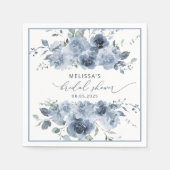 ダスティブルーウォーターカラーフローラブライダルシャワーナプキンス スタンダードカクテルナプキン (正面)