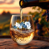 ダスティブルーウォーターカラーフローラブライダルシャワー ステムなしワイングラス