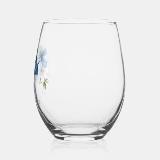 ダスティブルーウォーターカラーフローラブライダルシャワー ステムなしワイングラス (左)