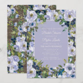 ダスティブルーウォーターカラーフローラブライダルシャワー 招待状 (正面/裏面)
