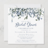 ダスティブルーウォーターカラーフローラブライダルシャワー 招待状 (正面)