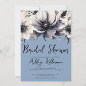 ダスティブルーウォーターカラーフローラブライダルシャワー 招待状 (正面)