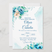 ダスティブルーウォーターカラーフローラボホ 招待状 (正面)