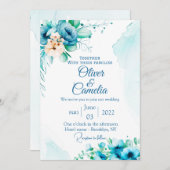 ダスティブルーウォーターカラーフローラボホ 招待状 (正面/裏面)