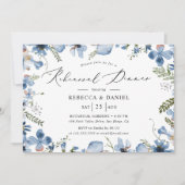 ダスティブルーウォーターカラーフローラリハーサルディナー 招待状 (正面)