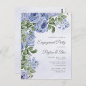 ダスティブルーウォーターカラーフローラ婚約 ポストカード (正面/裏面)