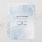 ダスティブルーウォーターカラーフローラ結婚式招待状 招待状 (正面/裏面)