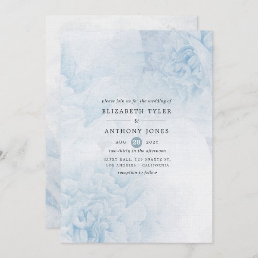 ダスティブルーウォーターカラーフローラ結婚式招待状 招待状 (正面/裏面)