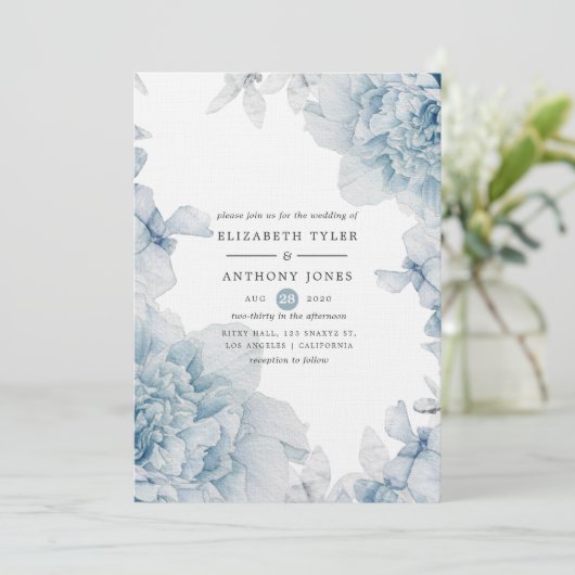 ダスティブルーウォーターカラーフローラ結婚式招待状 招待状 (スタンド正面)