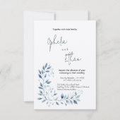 ダスティブルーウォーターカラーフローラ結婚式招待状 招待状 (正面)