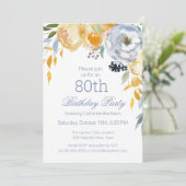 ダスティブルーウォーターカラーフローラ80thバースデーパーティー 招待状 (スタンド正面)