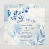 ダスティブルーウォーターカラーブライダルシャワー 招待状 (正面/裏面)