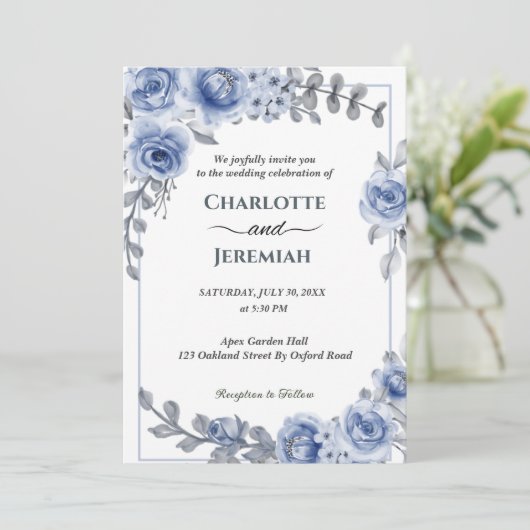 ダスティブルーウォーターカラーユーカリリース結婚ズ 招待状 (スタンド正面)