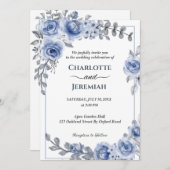 ダスティブルーウォーターカラーユーカリリース結婚ズ 招待状 (正面/裏面)