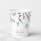 ダスティブルーウォーターカラーワイルドフラワーブライダルシャワー 紙コップ (正面)