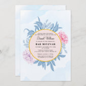ダスティブルーウォーターカラー多肉性バーバルミツワー 招待状 (正面/裏面)