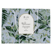 ダスティブルーウォーターカラー植物結婚学の歓迎 ラージペーパーバッグ (裏面)