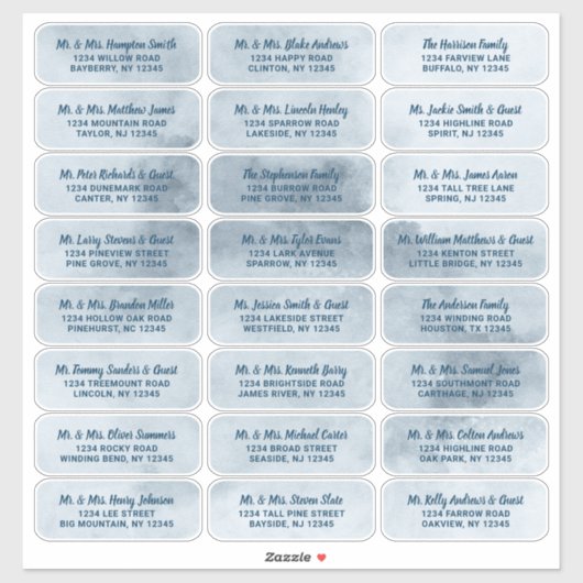 ダスティブルーウォーターカラー&ネイビーゲスト住所 シール (シート)