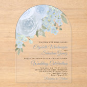ダスティブルーウォーターバラエレガントアーチ結婚ーズ アクリル招待状 (正面)
