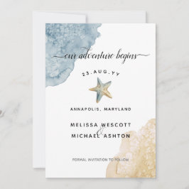 ダスティブルーウォータービーチモダンコースト結婚ーズ セーブザデート