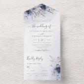 ダスティブルーウォーターフローラボタニカル結婚ズ オールインワン招待状 (内側)