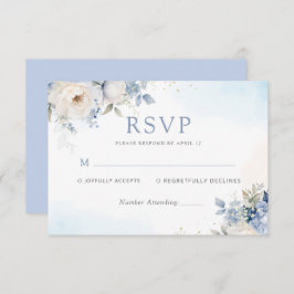 ダスティブルーウォーターフローラボタニカル結婚ズ 出欠カード