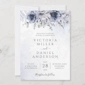 ダスティブルーウォーターフローラボタニカル結婚ズ 招待状 (正面)