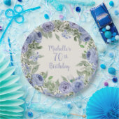 ダスティブルーウォーターフローラ70誕生日 ペーパープレート (パーティー)