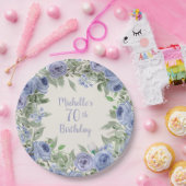 ダスティブルーウォーターフローラ70誕生日 ペーパープレート (パーティー)