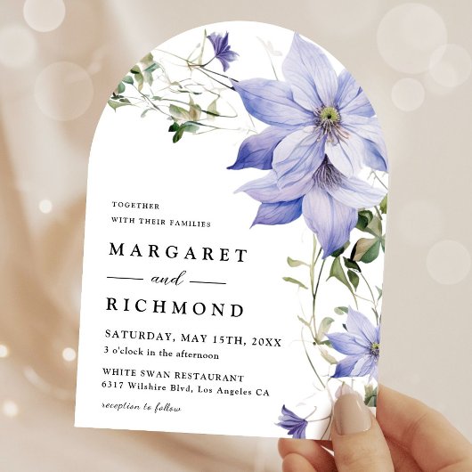 ダスティブルーウォーター素朴カラーフローラ結婚アーチ 招待状