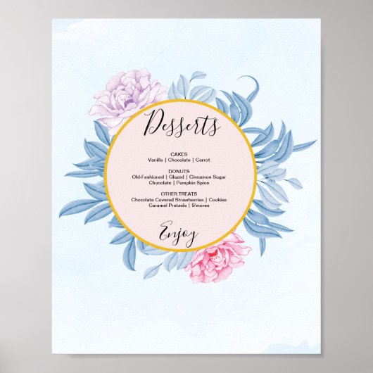 ダスティブルーウォーター結婚カラーのデザートメニューサイン ポスター (正面)