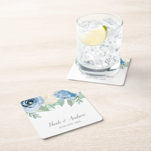 ダスティブルーウォーター結婚カラーフローラカスタムズ スクエアペーパーコースター (インサイチュ)