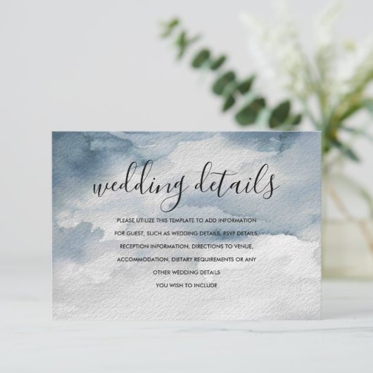 ダスティブルーウォーター結婚カラー詳細カード 出欠カード (スタンド正面)