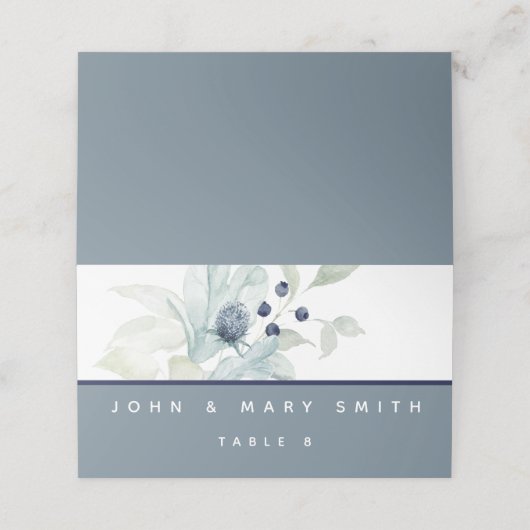 ダスティブルーウォーター色のフローラ結婚の座席表 プレイスカード (外部開封)