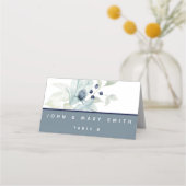 ダスティブルーウォーター色のフローラ結婚の座席表 プレイスカード