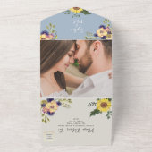 ダスティブルーウォーター色のフローラ結婚ズ オールインワン招待状 (外側)