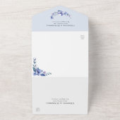 ダスティブルーウォーター色のフローラ結婚ズ オールインワン招待状 (外側)