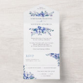 ダスティブルーウォーター色のフローラ結婚ズ オールインワン招待状 (内側)
