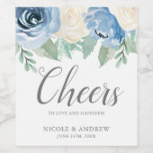 ダスティブルーウォーター色のフローラ結婚ズ ワインラベル (シングルラベル)