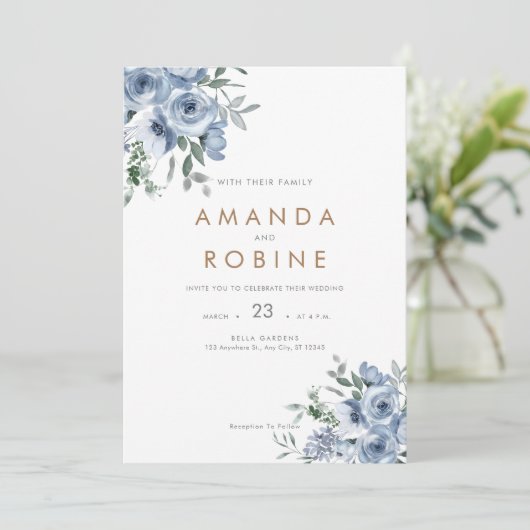 ダスティブルーウォーター色のフローラ結婚ズ 招待状 (スタンド正面)