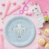 ダスティブルーウォーター色フローラクロスバプテスマ ペーパープレート (パーティー)