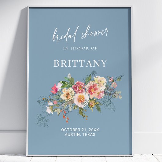 ダスティブルーウォーター色フローラブライダルシャワーへようこそ ポスター