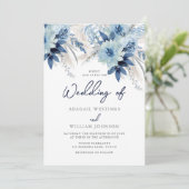 ダスティブルーウォーター花模様とネイビー結婚ズ 招待状 (スタンド正面)